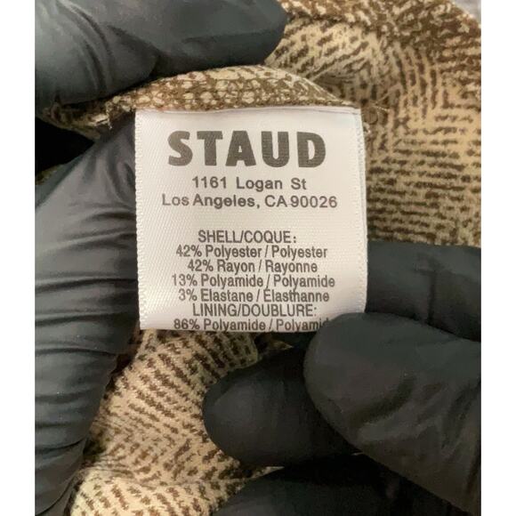 Staud Mocha Herringbone Wells Midi Dress Brown 8 - Picture 4 of 5